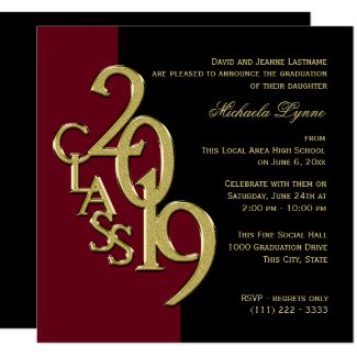 Class of 2019 Grad Burgundy and Gold Invitation