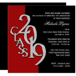 Class of 2019 Grad Red and Black Invitation