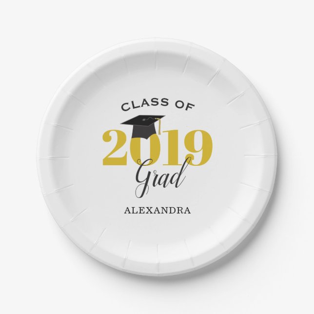 Class of 2019 Grad | Simple Gold and Black Paper Plates (Front)