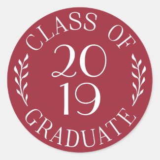 Class of 2019 Graduate Chic Burgundy White Emblem Classic Round Sticker