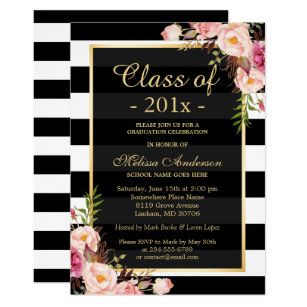 Black Gold Graduation Invitations Zazzle Cl Of 2019 Graduation Cly Fl Stripes Invitation