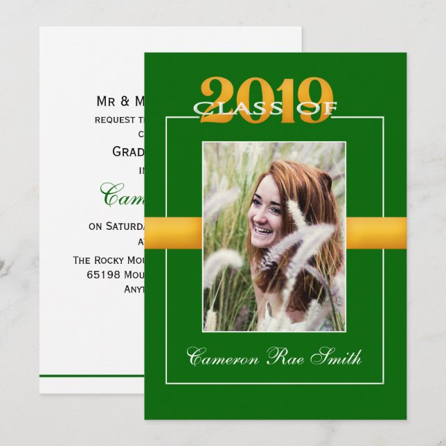 Class of 2019 Green & Yellow Graduation Party Invitation (Front/Back)