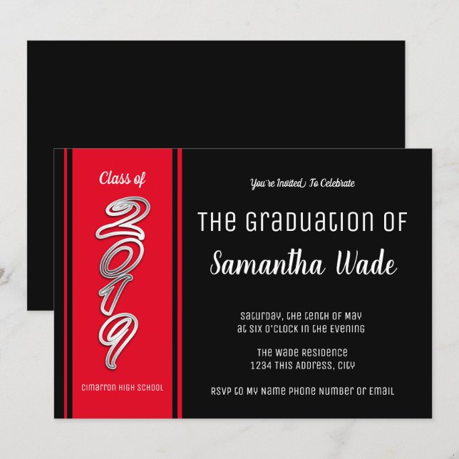 Class of 2019 High school or College Graduation Invitation (Front/Back)