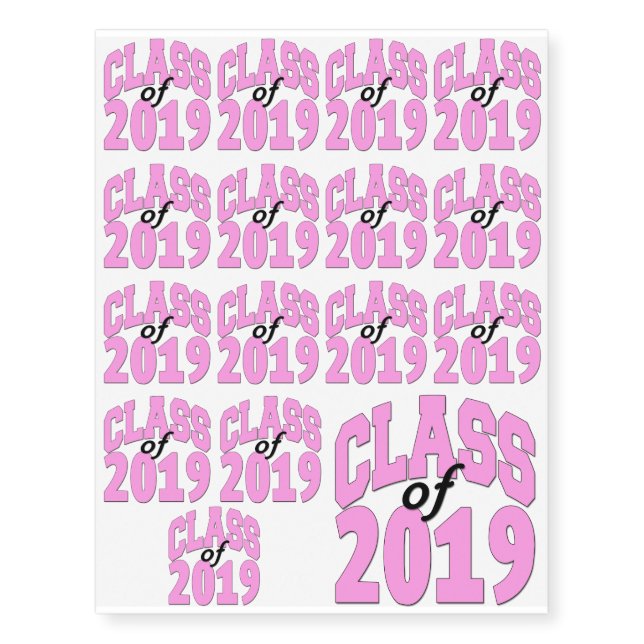 Class of 2019 pink temporary tattoos (Front)