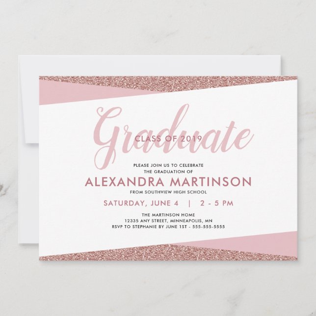 Class of 2019 | Rose Gold Faux Glitter Graduation Invitation (Front)
