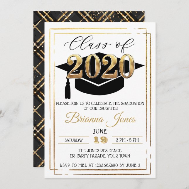 Class of 2020 Black & Gold Graduation Invitation (Front/Back)
