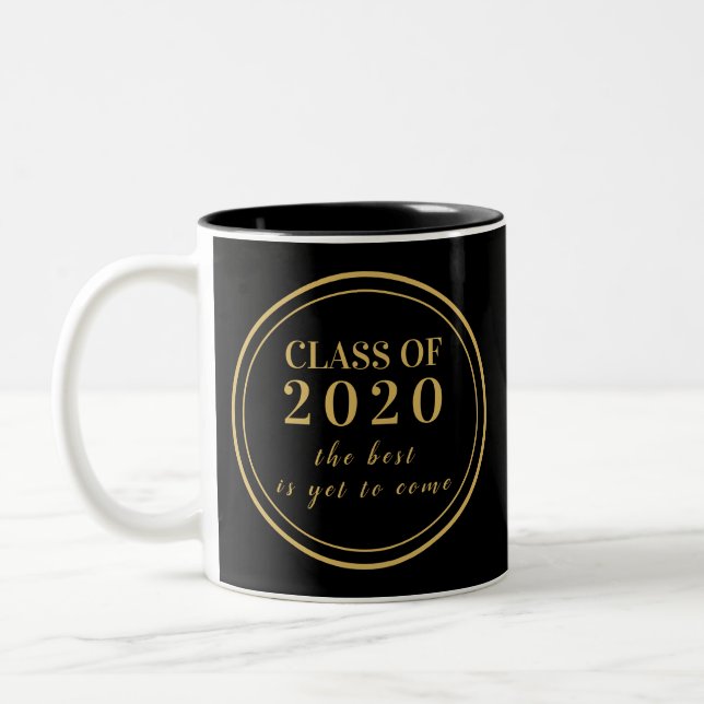 Class of 2020 Black Gold High School Reunion Two-Tone Coffee Mug (Left)