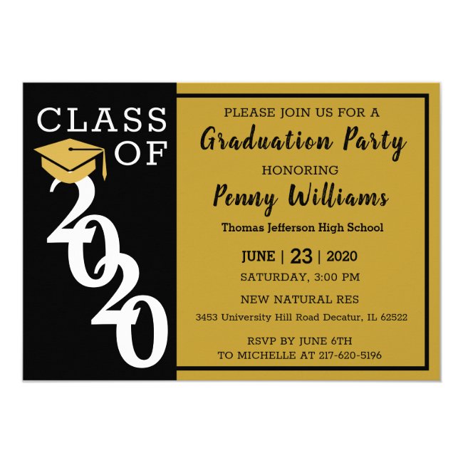 Class Of 2020 Black Gold Modern Graduation Party Invitation