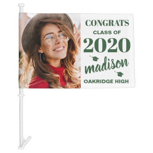 Class of 2020  Custom Photo Green White Graduation Car Flag