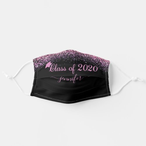 Class of 2020 Glam Glitter Pink Graduation Adult Cloth Face Mask