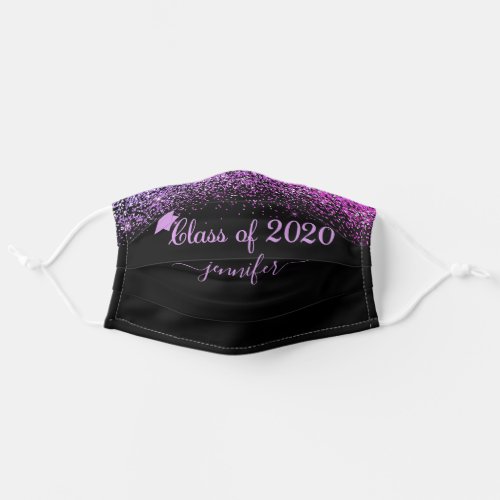 Class of 2020 Glam Glitter Purple Graduation Adult Cloth Face Mask