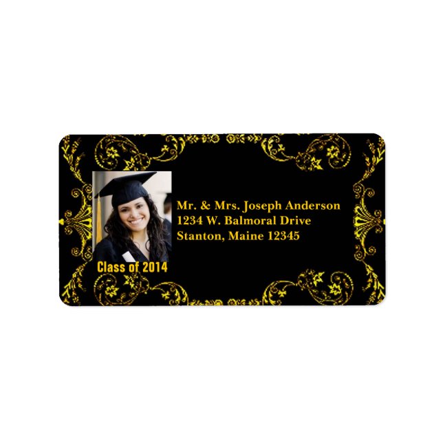 Class of 2020 Gold Black Victorian Address Labels (Front)