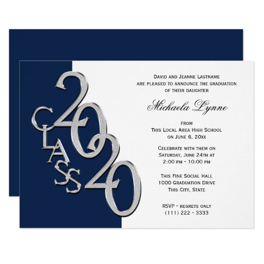 class of 2020 grad silver and navy blue invitation cheap graduation invitations 2020