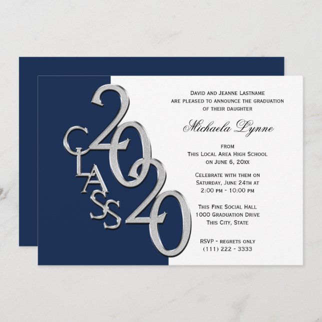 Class of 2020 Grad Silver with Color Option Invitation (Front/Back)
