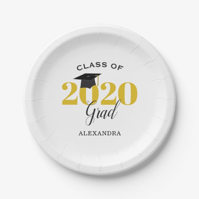 Class of 2020 Grad Simple Gold and Black Paper Plates (Front)