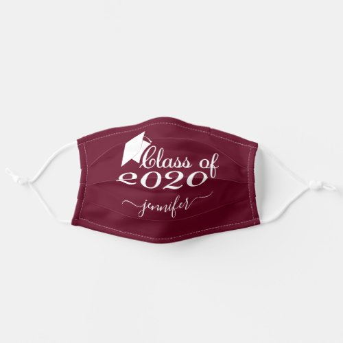Class of 2020 Graduate Burgundy Red Add Your Name Adult Cloth Face Mask