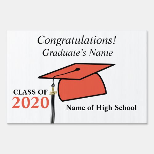 Class of 2020 Graduate cap in High School colors Sign