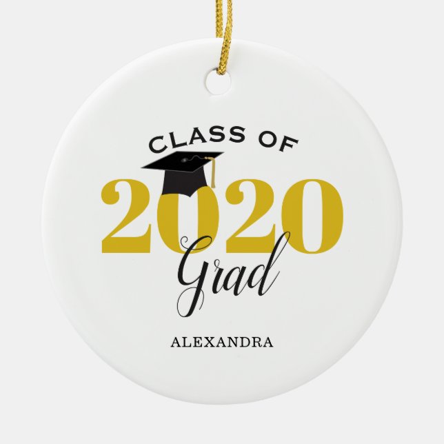 Class of 2020 Graduate Modern Gold and Black Ceramic Ornament (Front)