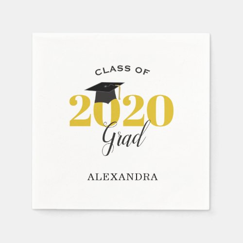 Class of 2020 Graduate  Modern Gold and Black Napkins