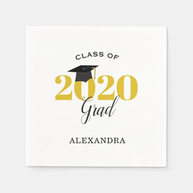 Class of 2020 Graduate | Modern Gold and Black Napkins (Front)