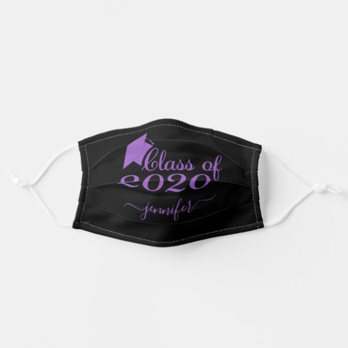 Class of 2020 Graduate Purple Black Add Your Name Adult Cloth Face Mask