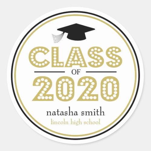Class Of 2020 Graduation Favor Gold  Black Classic Round Sticker