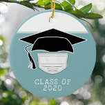 Class Of 2020 Graduation Hat With Face Mask Ceramic Ornament at Zazzle