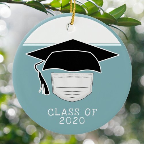 Class of 2020 Graduation Hat with Face Mask Ceramic Ornament