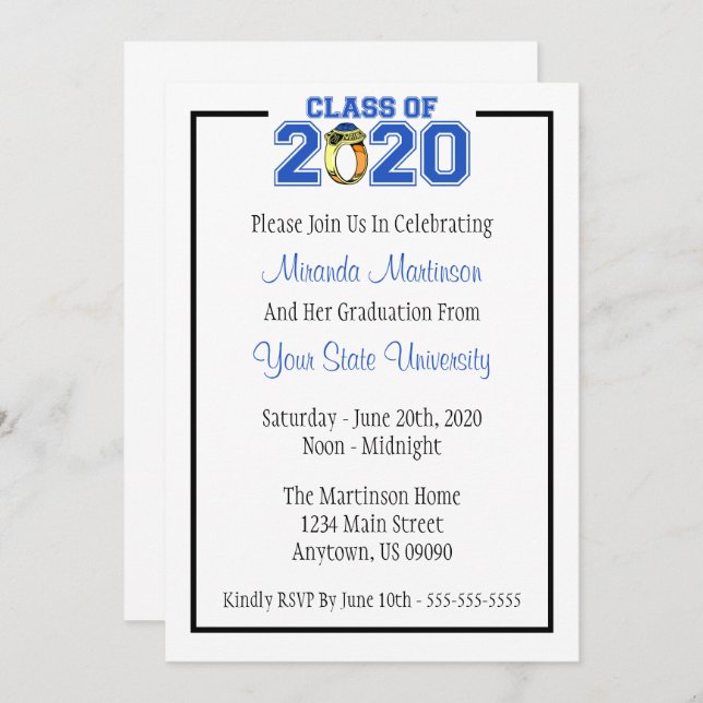 Class Of 2020 Graduation Invitation (Blue Ring) (Front/Back)