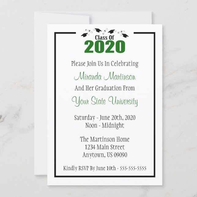 Class Of 2020 Graduation Invitation (Green Caps) (Front)