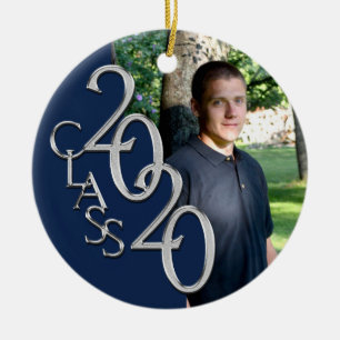 Class of 2020 Graduation Photo Keepsake Silver Blu Ceramic Ornament