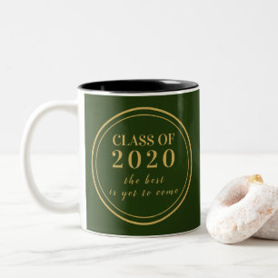 Class of 2020 Green Gold Monogram Graduation Two-Tone Coffee Mug