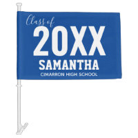 Class of 2020 Name and School Blue Car Flag
