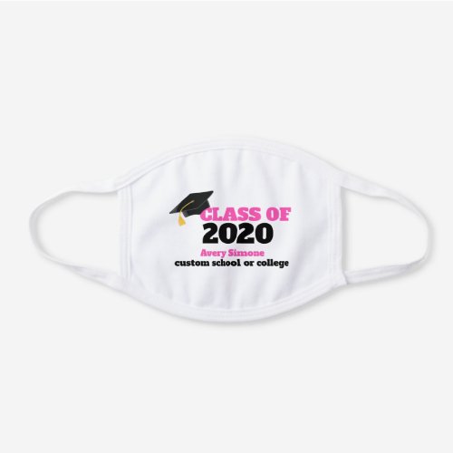 Class of 2020 Pink Custom Graduation White Cotton Face Mask