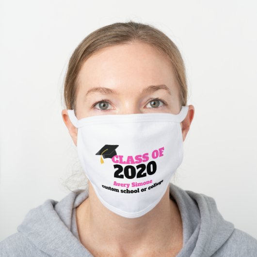 Class of 2020 Pink Custom Graduation White Cotton Face Mask (Worn)