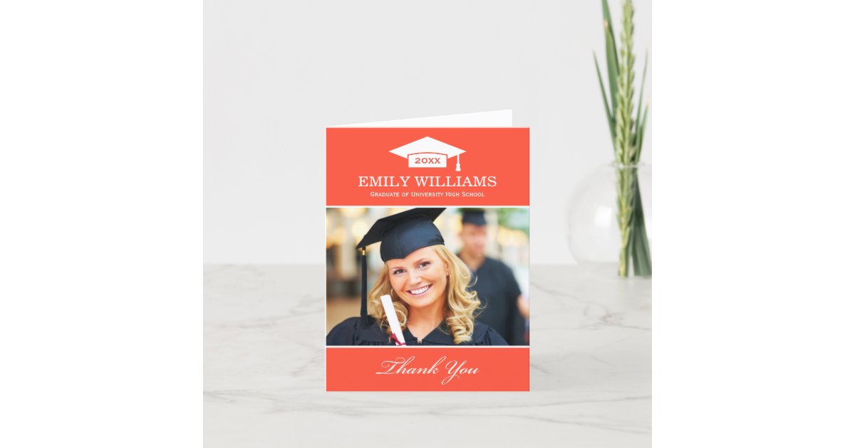 Class of 2020 Red Orange Photo Graduation Thank You Card