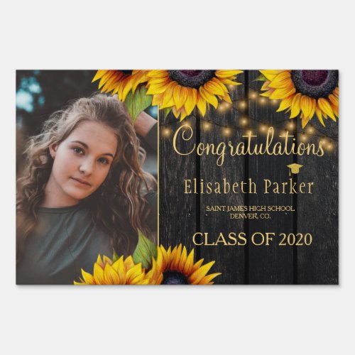 Class of 2020 rustic sunflower graduation PHOTO Sign