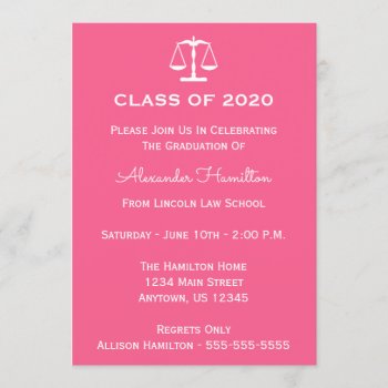 Class Of 2020 Scales Graduation Invite (pink) by WindyCityStationery at Zazzle