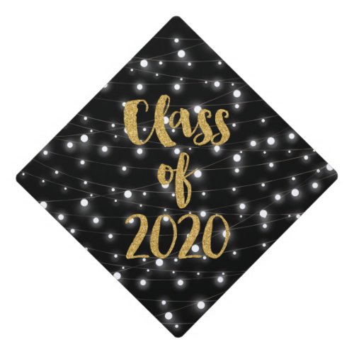 Class of 2020 with String Lights and Glitter Graduation Cap Topper