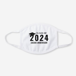 Class of 2021 Black and White Custom Graduation White Cotton Face Mask