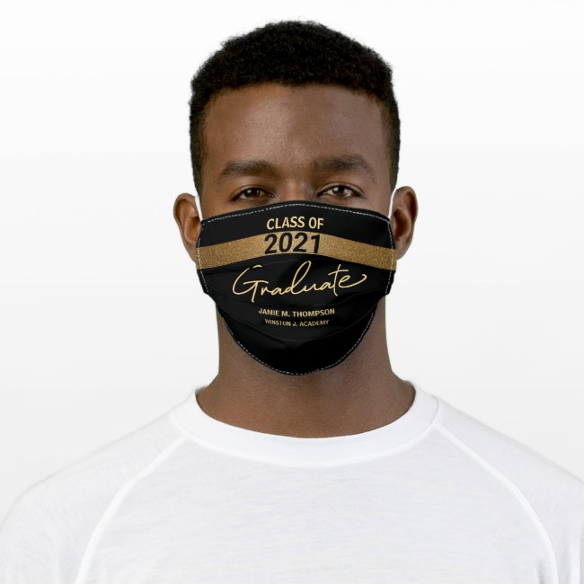 Class of 2021 Black Gold Name Graduation Adult Cloth Face Mask