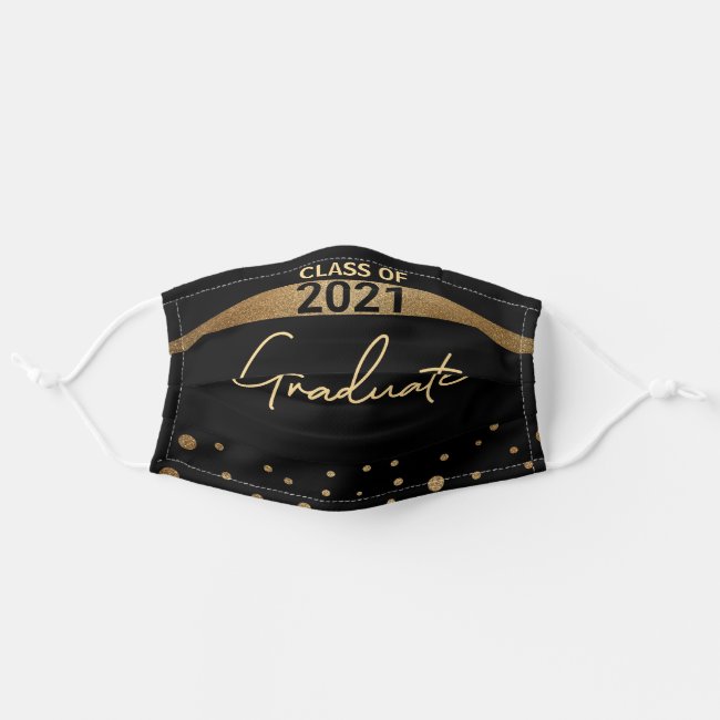 Class of 2021 Black Gold Name Graduation Adult Cloth Face Mask