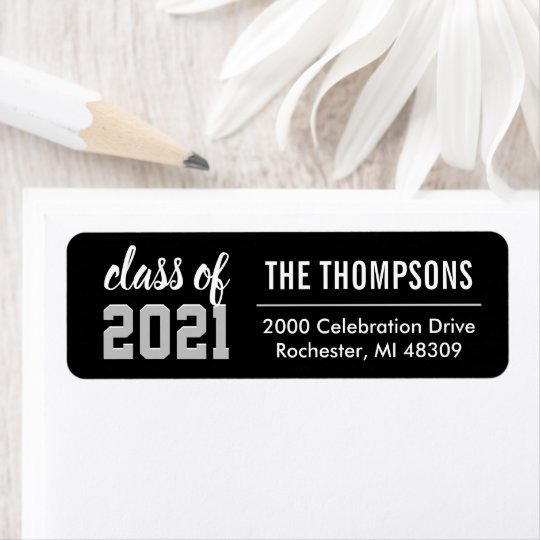 Class of 2021 Black Gray Graduation Return Address Label