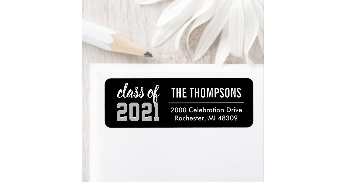 Class of 2021 Black Gray Graduation Return Address Label