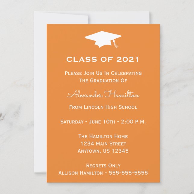 Class Of 2021 Cap Graduation Invite (Orange) (Front)
