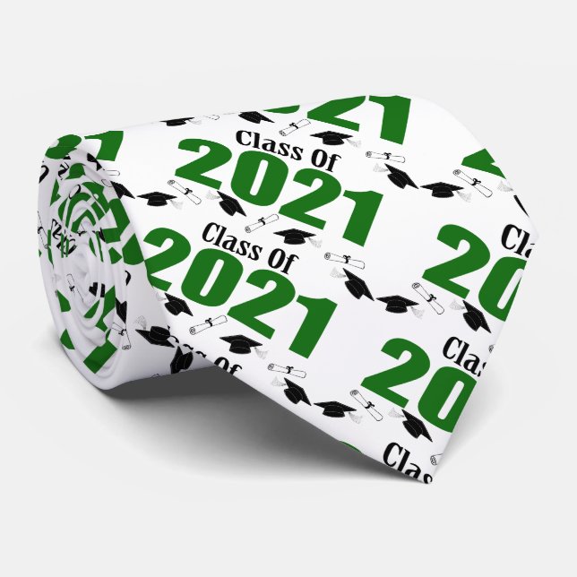 Class Of 2021 Caps And Diplomas (Green) Neck Tie (Rolled)