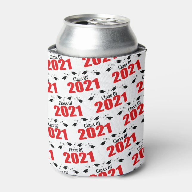 Class Of 2021 Caps And Diplomas (Red) Can Cooler (Can Front)