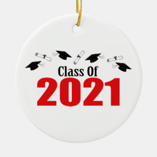 Class Of 2021 Caps And Diplomas (Red) Ceramic Ornament