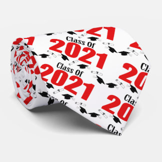 Class Of 2021 Caps And Diplomas (Red) Neck Tie