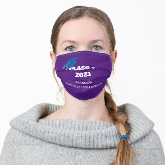 Class of 2021 Custom Graduation Purple Adult Cloth Face Mask (Worn)